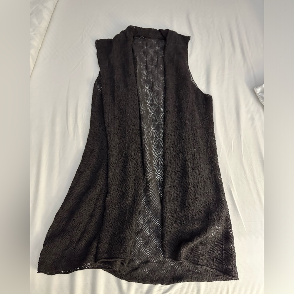 EILEEN FISHER Sweater Wool Cardigan Vest Crochet Knit Draped